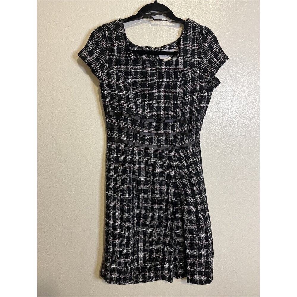 Vintage Jody Sz 5/6 Midi Tweed‎ Plaid Grunge Dark Academia Sheath Dress